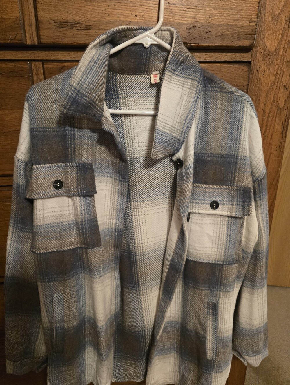 Plaid Teddy Flannel Jacket in Blue, Brown & Cream - Women's Cozy Outerwear